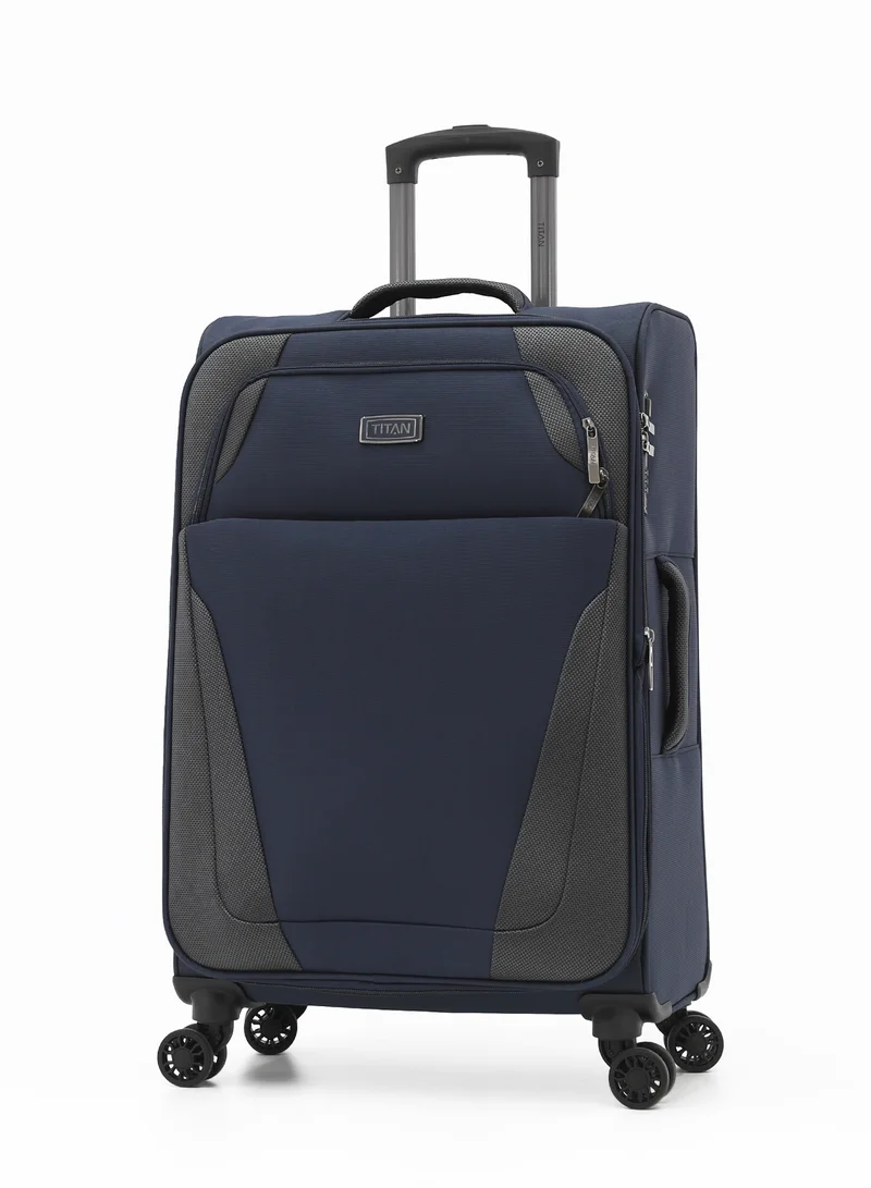 تيتان TITAN 3-Piece Soft Trolley Luggage Set, Double Spinner Wheels, (NAVY)
